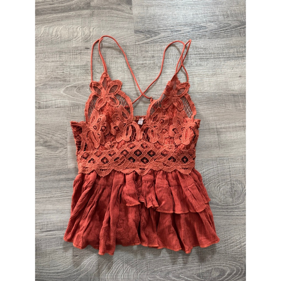 Free People Adella Lace Cami XS NWT Boho Babydoll Top Rust/Winding Road Indie - Picture 3 of 7